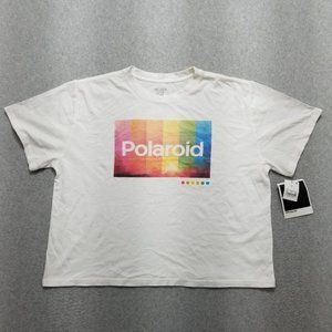Polaroid Shirt Womens 2X White Boxy Short‎ Sleeve Rainbow Spell Out